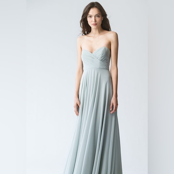 JENNY YOO Women Bridesmaid Wedding Long Gown Adeline Morning Mist size 12 - Picture 1 of 12